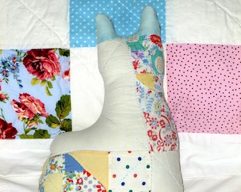 Quilted Cat Pillow: Upcycled Antique Cutter Quilt, Chic Decor