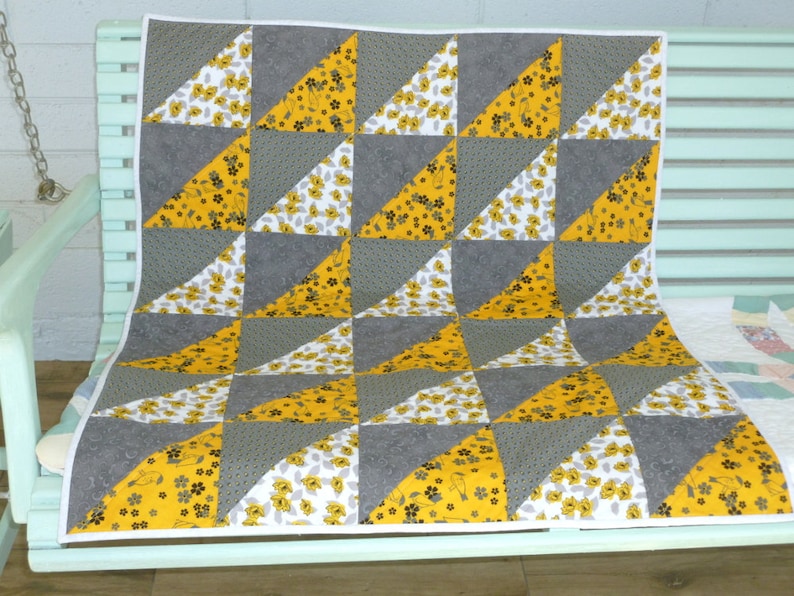 Small Quilt Yellow and Gray Crib Quilt Baptism gift Keepsake quilt Home decor quilt small throw baby bedding Stroller Pad Small Quilt