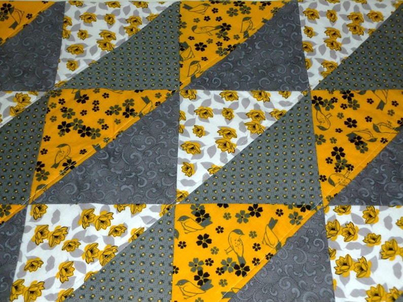 Small Quilt Yellow and Gray Crib Quilt Baptism gift Keepsake quilt Home decor quilt small throw baby bedding Stroller Pad Small Quilt