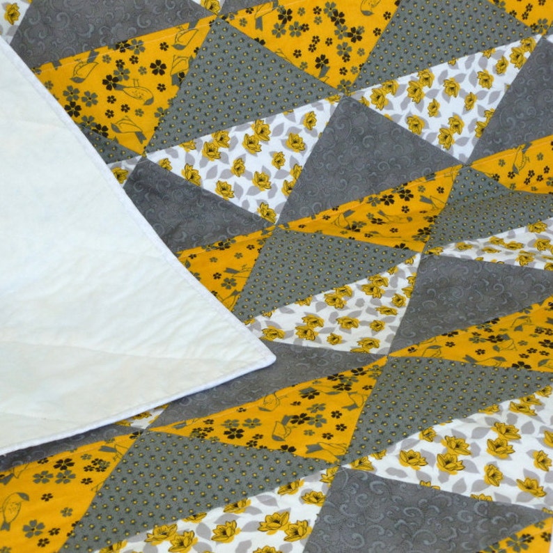 Small Quilt Yellow and Gray Crib Quilt Baptism gift Keepsake quilt Home decor quilt small throw baby bedding Stroller Pad Small Quilt