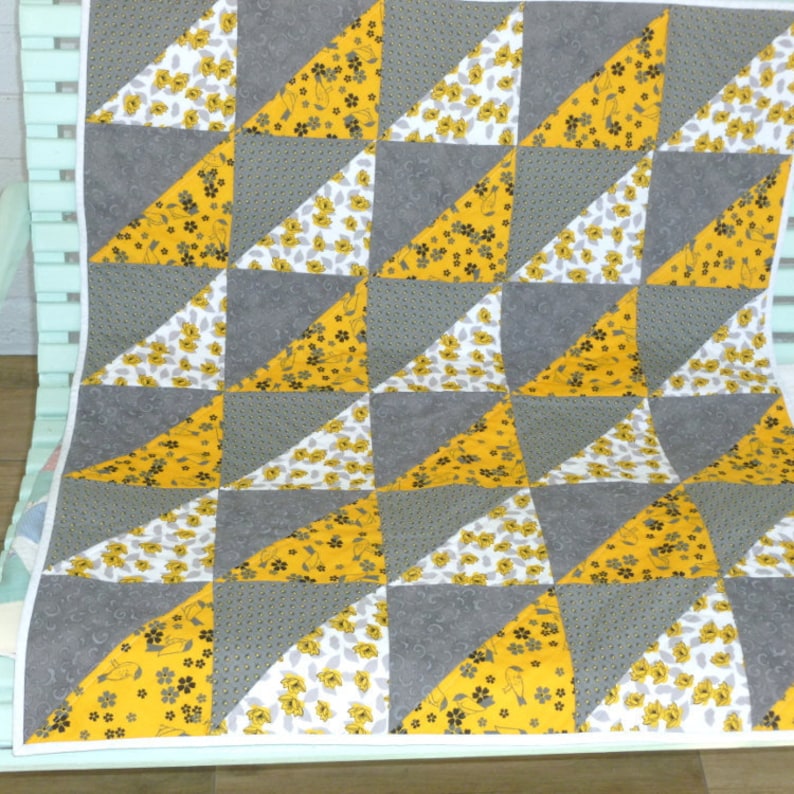 Small Quilt Yellow and Gray Crib Quilt Baptism gift Keepsake quilt Home decor quilt small throw baby bedding Stroller Pad Small Quilt