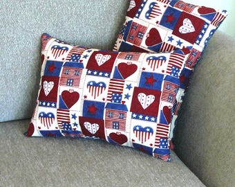 Handmade Americana Throw Pillow Set: Red White Blue Flag Decor
