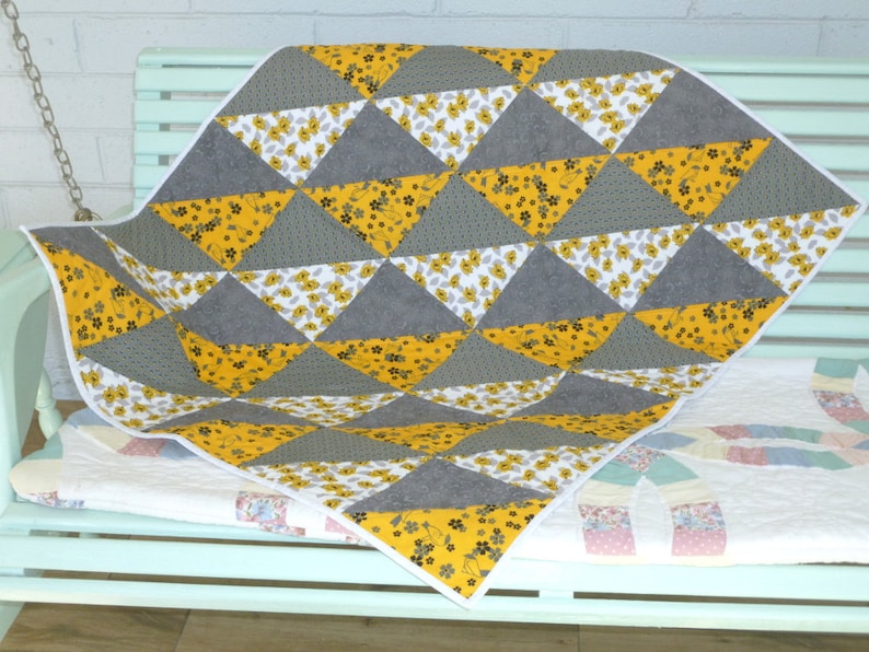 Small Quilt Yellow and Gray Crib Quilt Baptism gift Keepsake quilt Home decor quilt small throw baby bedding Stroller Pad Small Quilt