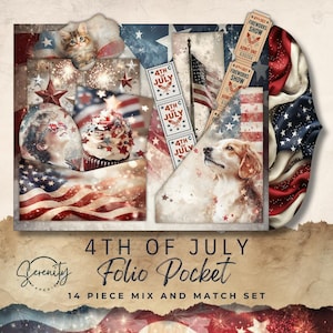 4th of July Junk Journal Folio - Kit di effimeri stampabili - Materiali per lavoretti primaverili - Download digitale 11 x 8,5, JJ066
