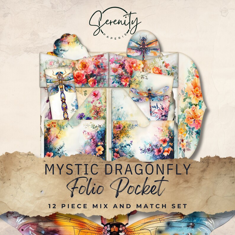Mystic Dragonfly Junk Journal Printable Kit – 98 Floral Papers, Tags ...