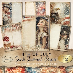 Pagine stampabili di Junk Journal del 4 luglio, 6 pagine di diario digitale, effimeri, foglio collage 11 x 8,5, JJ066 Set B