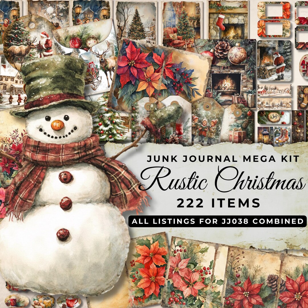 Rustic Christmas Mega Junk Journal Kit - 222 Piece Floral Printable ...
