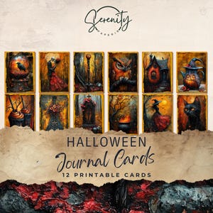 Cartões de recordações imprimíveis do Halloween Junk Journal, pacote com 12 cartas, download digital, recordações imprimíveis, folha de colagem 11 x 8,5, JJ020