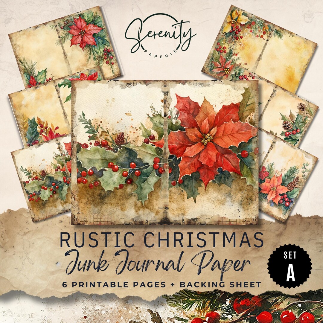 Rustic Christmas Junk Journal Digital Papers Printable Pages, 6 Digital ...