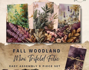 Junk Journal Folio Trifold Mini Ephemera Printable Kit for DIY Crafting Digital Download 11 x 8.5, JJ134