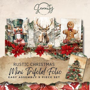 Rustikales Weihnachten Junk Journal Folio Trifold - Vintage Ephemera - Digitaler Download - Shabby Chic Scrapbook Seiten 11 x 8.5, JJ038