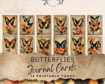 Butterflies Junk Journal Printable Ephemera Cards, Pack of 12 Cards ...
