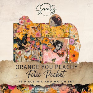 Junk Journal Kit Orange Peach Folio Printables | 12 Mix & Match Pockets | Floral Ephemera | Collage Sheets Digital Download  JJ001