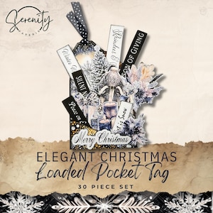 Elegante Weihnachten geladen Pocket Tag Junk Journal Kit, Digitale Ephemera, Vintage, printable Journaling Verzierungen, 11 x 8.5, JJ042