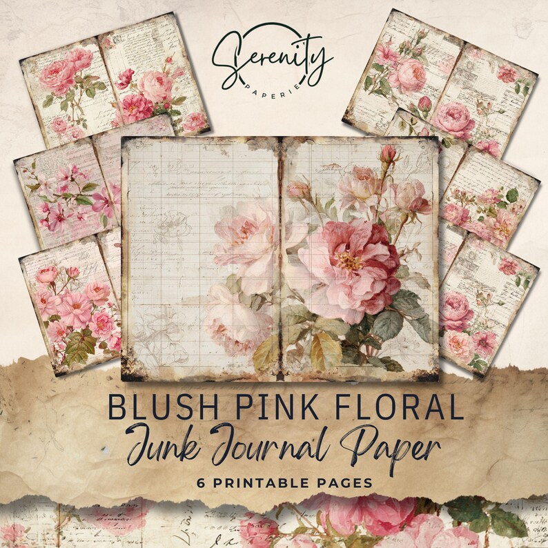 Blush Pink Junk Journal Pages, Digital Scrapbook Kit, Printable ...