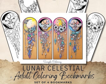 Lunar Celestial Bookmark Set Adult Coloring Pages - Digital Download