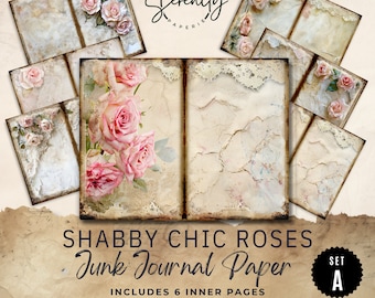 Shabby Chic Junk Journal Digital Paper, Floral 6 Digital Journal Pages ...