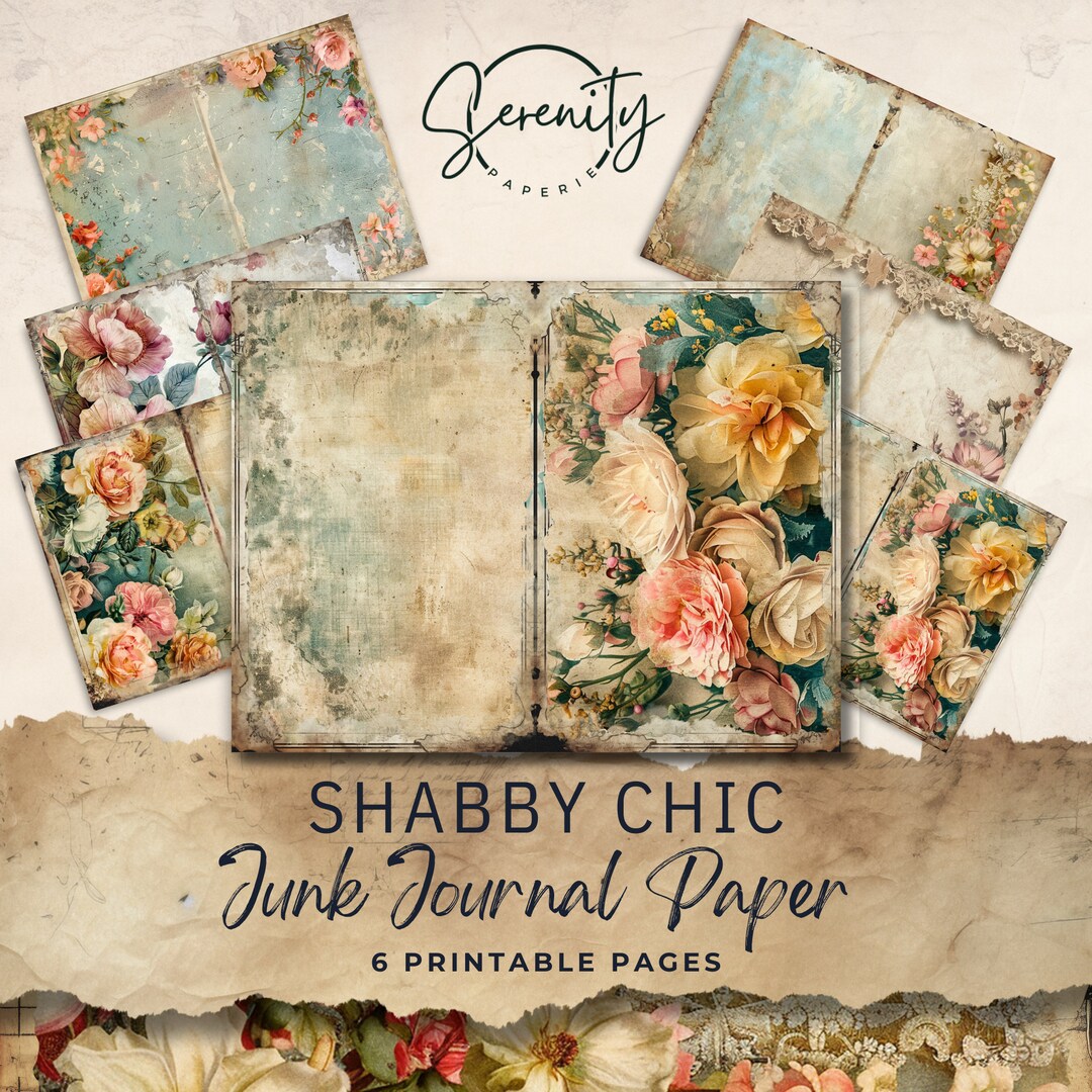 Shabby Chic Junk Journal Digital Paper, Floral 6 Digital Journal Pages ...
