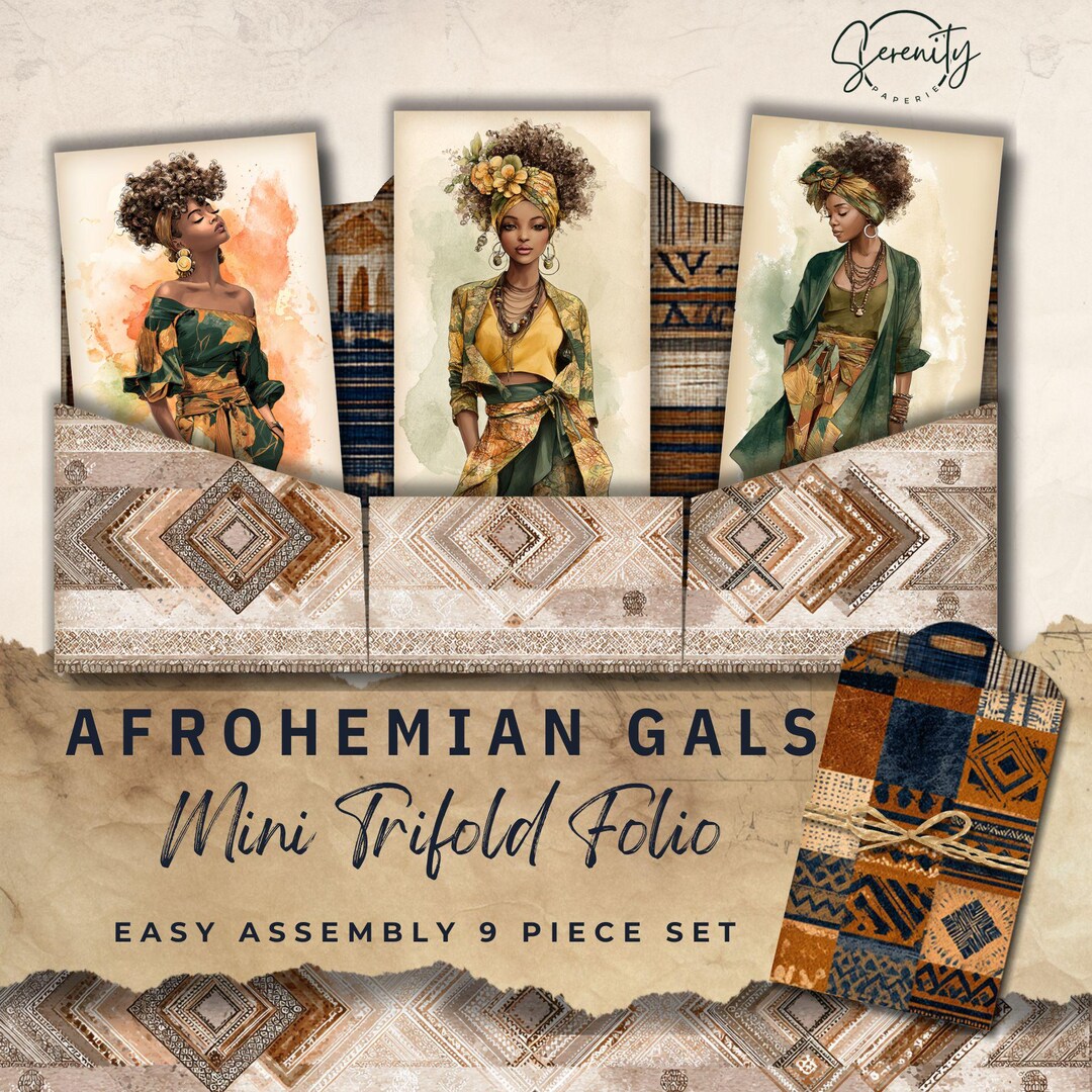 Afrohemian Gals Junk Journal Folio Trifold Mini Ephemera Printable Kit ...