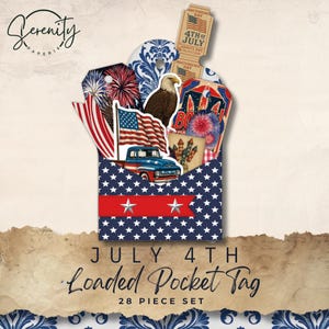 Étiquette chargée imprimable, vintage patriotique 4 juillet, jour de l'indépendance, folio pour journal indésirable, créations en papier éphémères, collage, 11 x 8,5, JJ070