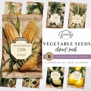 Vintage Seed Packet Clipart Pack - 16 PNGs - Transparent Background - Gardening Clipart CA006