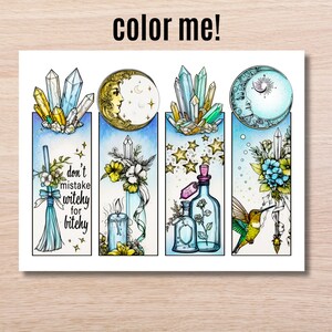 4 Witchy and Celestial Unique Bookmarks for Adult Coloring Pages ...