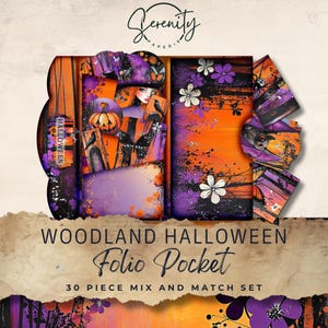 Halloween Junk Journal Folio Printable, 30 Piece Mix & Match Pockets, Ephemera and Tags, Printable Paper Craft 11 x 8.5, JJ029