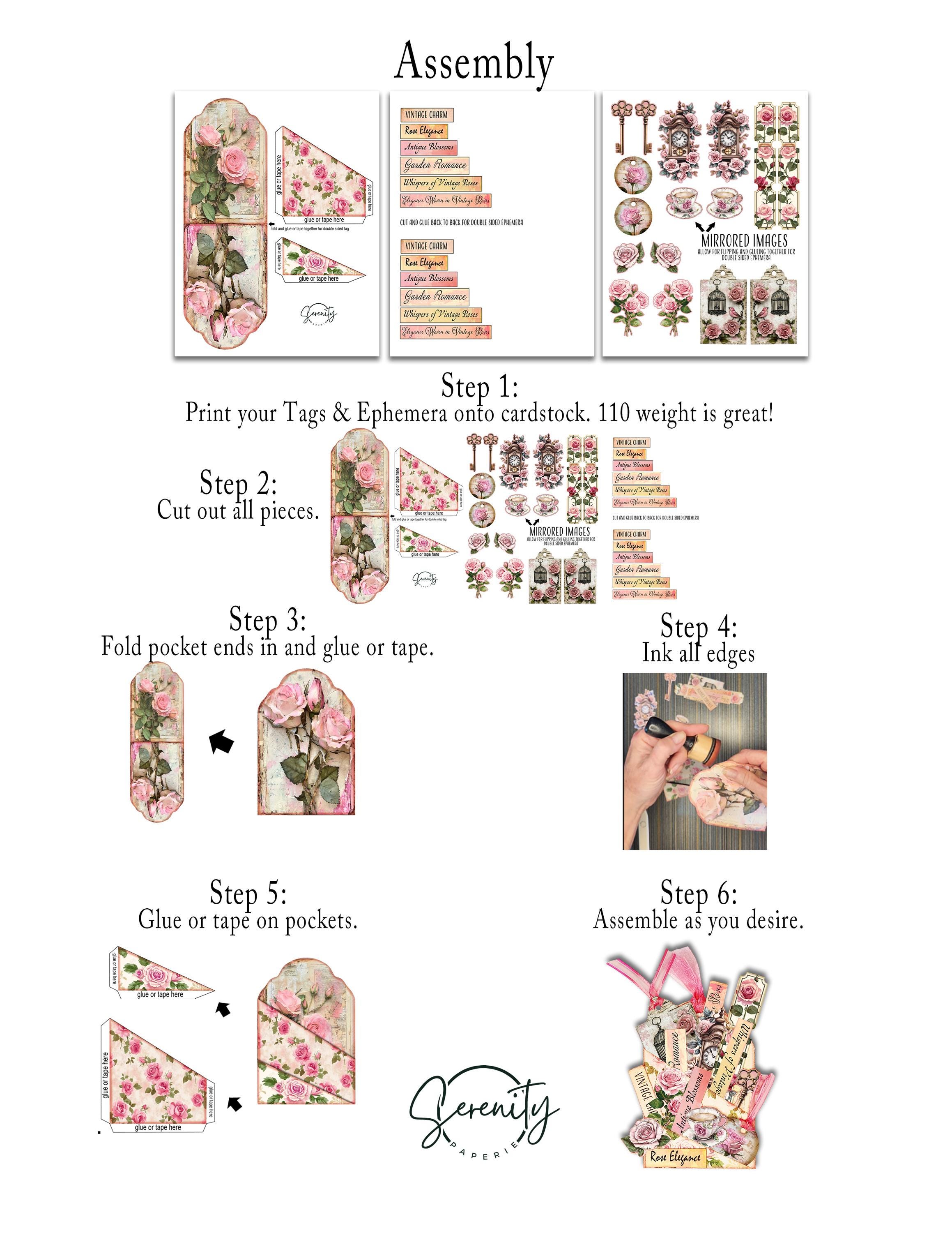 Rose Pink Shabby Chic Loaded Pocket Tag Junk Journal Kit, Digital ...