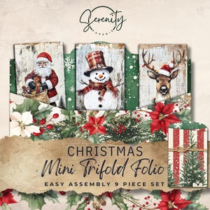 Christmas Junk Journal Folio, Trifold Mini Printable, Etichette e Tasche, Carta Effimera Craft 11 x 8.5, JJ025