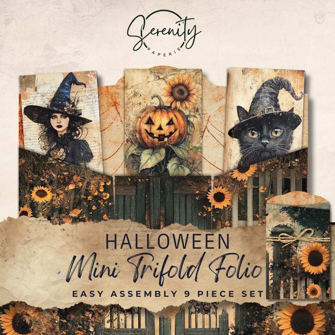 Halloween Junk Journal Folio, Trifold Mini Printable, Tags and Pockets ...