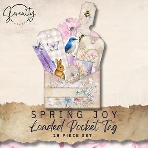 Loaded Tag Printable, Vintage Shabby Chic Spring, Bluebird, Flowers, Junk Journal Folio, Ephemera Paper Craft, Collage, 11 x 8.5, JJ068