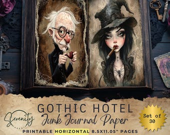 30 Gothic Junk Journal Pages - Halloween Ephemera Spooky Collage Sheets, Instant Download, Collage Sheet 11 x 8.5, JJ078 SET C