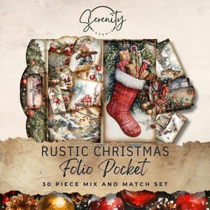 Rustic Christmas Junk Journal Folio stampabile, 30 pezzi Mix & Match Pockets, Ephemera e tag, carta stampabile artigianato 11 x 8,5, JJ038