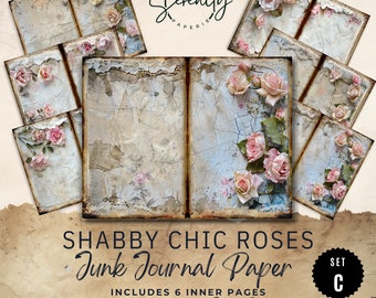 Shabby Chic Junk Journal Digital Paper, Floral 6 Digital Journal Pages ...
