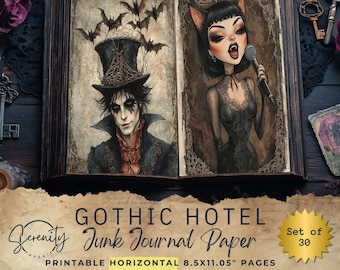 30 Gothic Junk Journal Pages - Halloween Ephemera Spooky Collage Sheets, Instant Download, Collage Sheet 11 x 8.5, JJ078 SET D