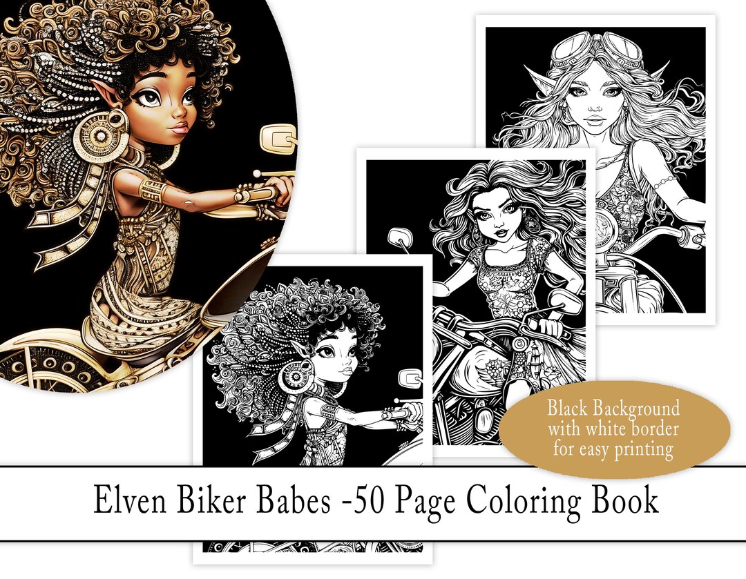 Get Zen With Elven Biker Babes Printable Adult Coloring Pages in PDF - Etsy