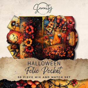 Halloween Junk Journal Folio Printable, 30 Piece Mix & Match Pockets, Ephemera and Tags, Printable Paper Craft 11 x 8.5, JJ020