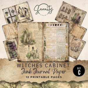Witch&#39;s Apothecary Junk Journal Kit: Vintage Ephemera Pages (Digital Download, 11x8.5&quot;) JJ085 Set C