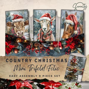 Country Christmas Junk Journal Folio Trifold Mini Ephemera Printable Kit for DIY Crafting Digital Download 11 x 8.5, JJ107