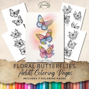 Butterfly Coloring Pages 23 Butterflies in 7 pages A4 & Letter in Black and Grayscale for Adult Coloring
