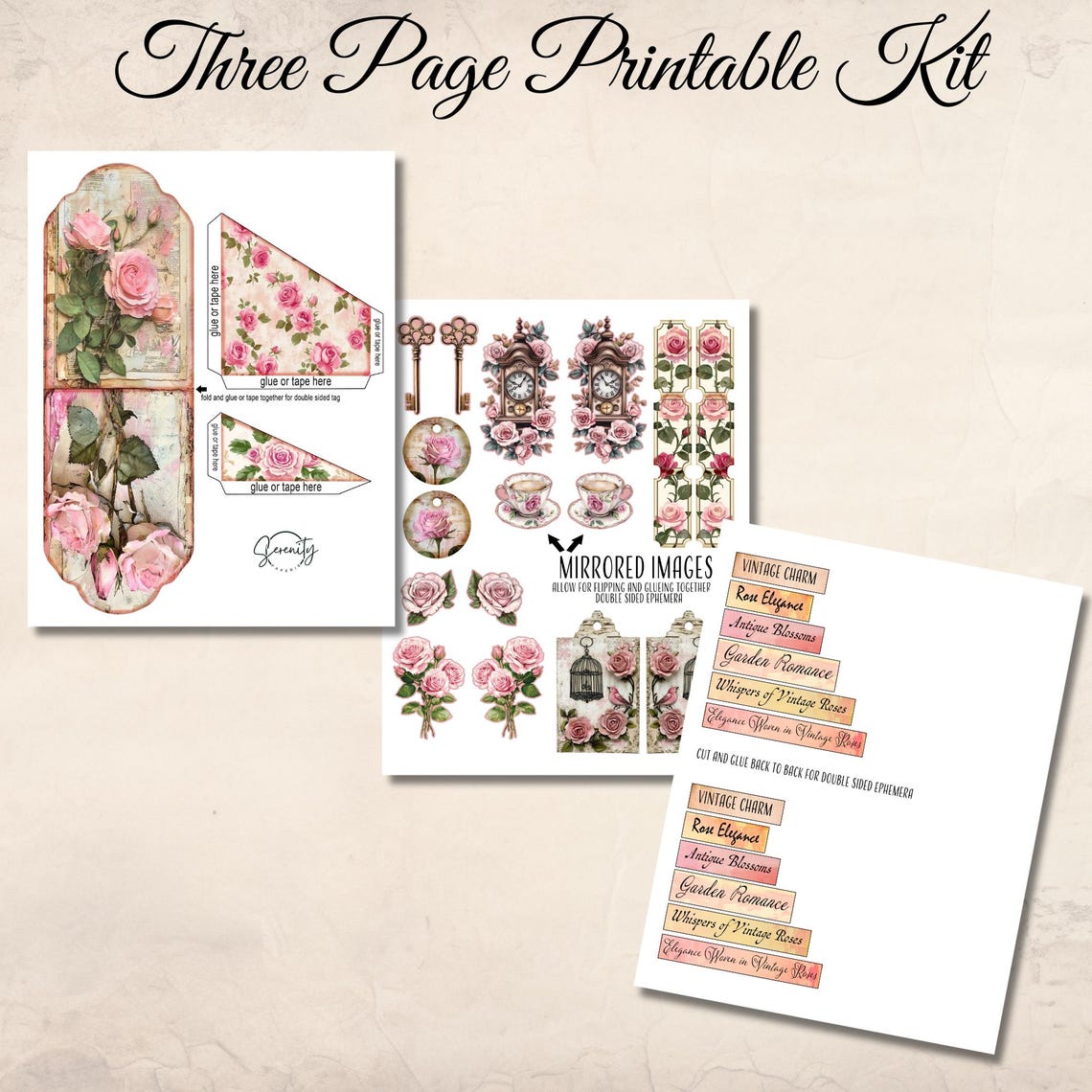 Rose Pink Shabby Chic Loaded Pocket Tag Junk Journal Kit, Digital ...