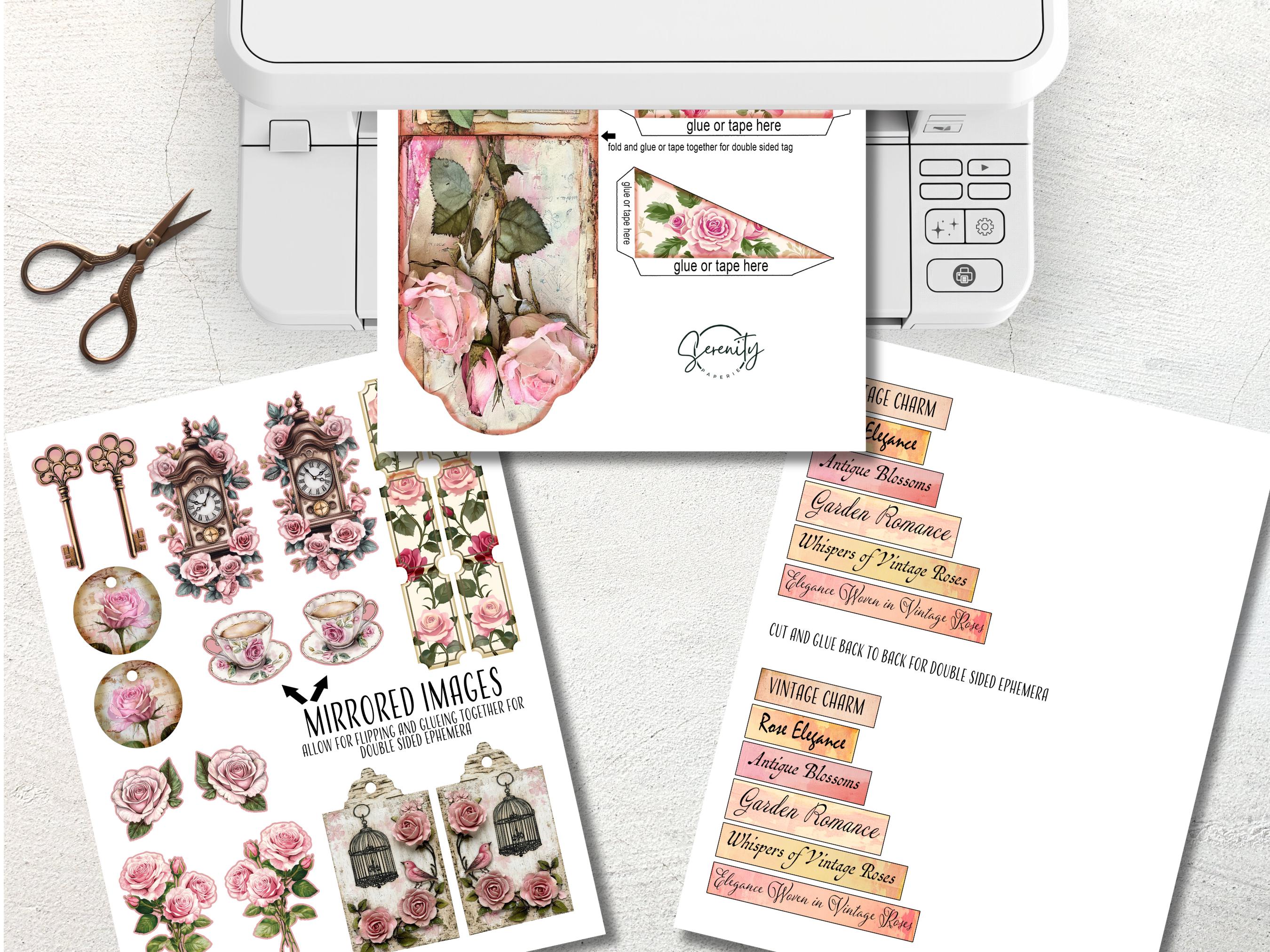 Rose Pink Shabby Chic Loaded Pocket Tag Junk Journal Kit, Digital ...
