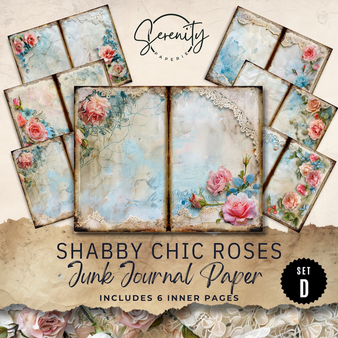 Shabby Chic Junk Journal Digital Paper, Floral 6 Digital Journal Pages ...