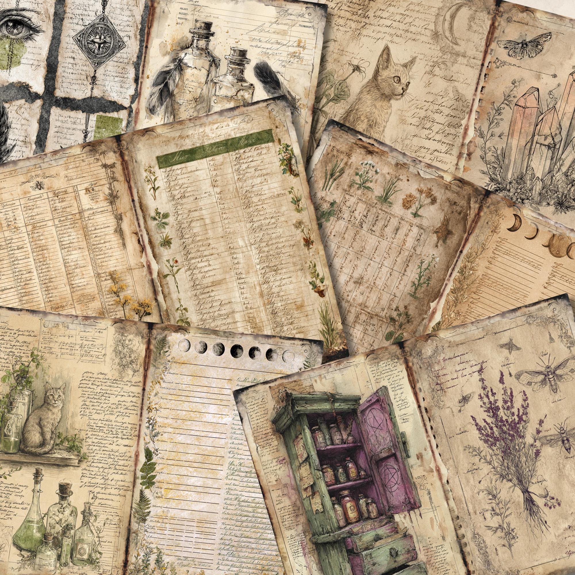 Witch's Apothecary Junk Journal Kit: Vintage Ephemera Pages (digital ...