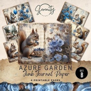 Páginas imprimíveis do diário de sucata Azure Garden, itens vintage para scrapbooking, download digital para diversão com artesanato, 11 x 8,5, JJ063 Conjunto B