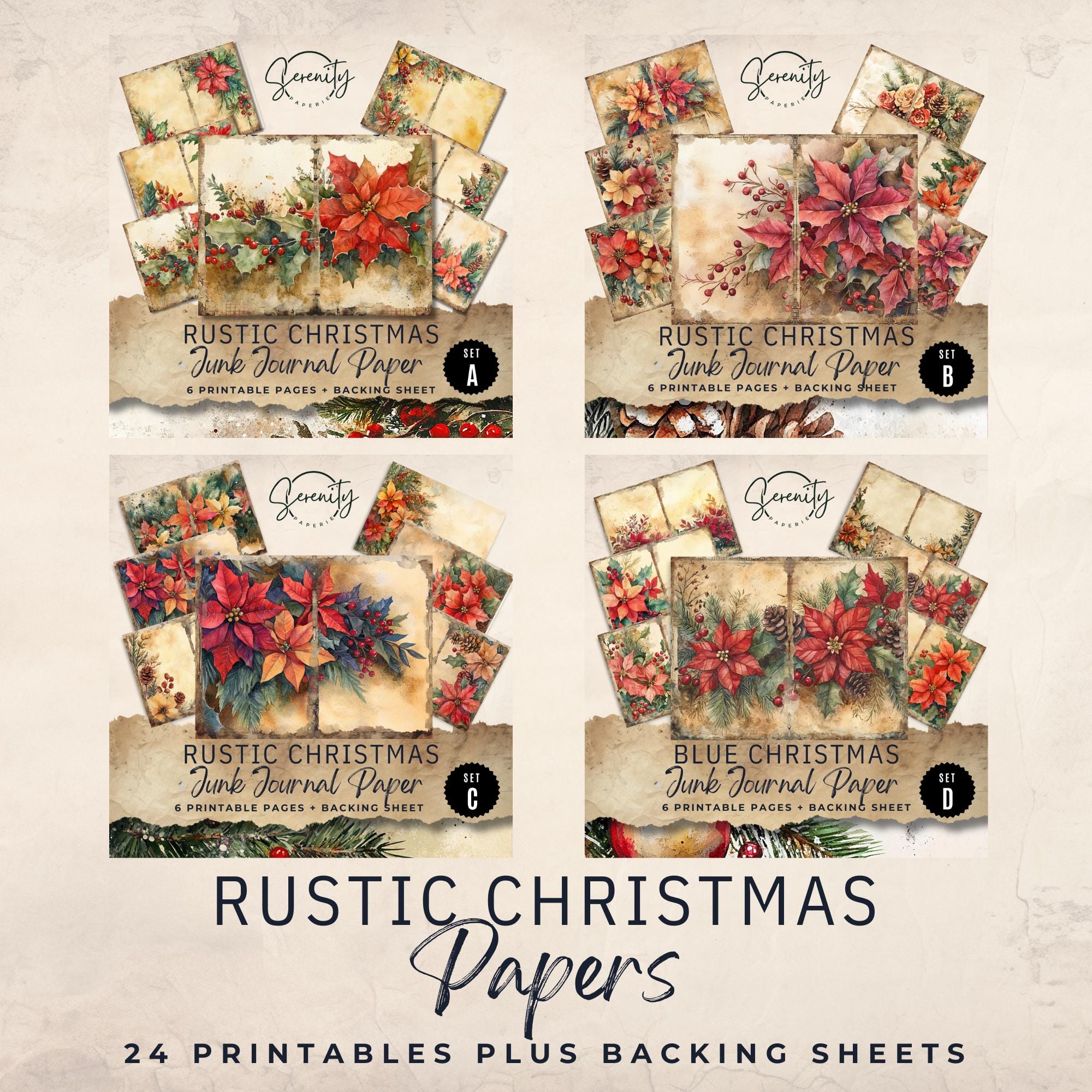 Rustic Christmas Mega Junk Journal Kit - 222 Piece Floral Printable ...