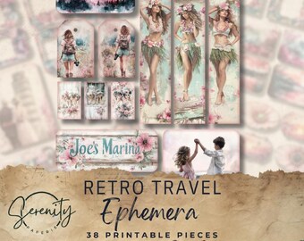 Retro Travel Ephemera Cards: 38 Mini Printable Extras (Digital Download)