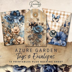 Azure Garden Junk Journal-labels en enveloppen - Digitale download voor scrapbooking - Knutselbenodigdheden 11 x 8,5 | JJ063