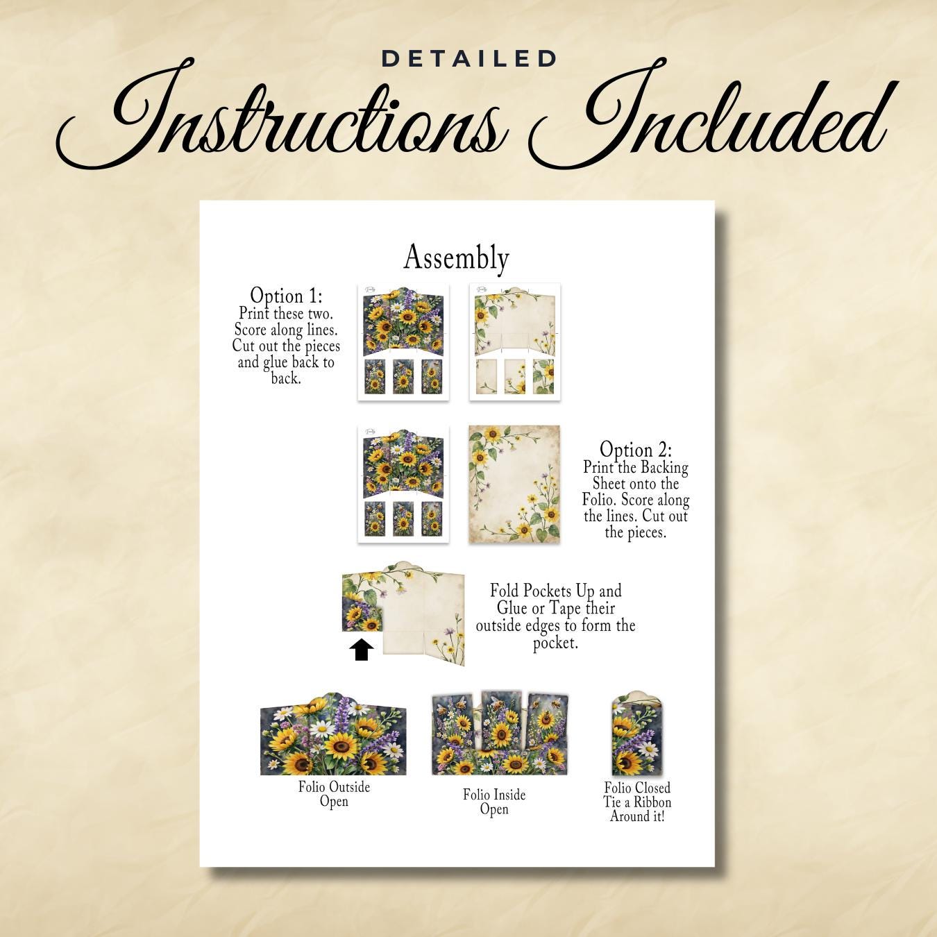 Sunflowers and Bees Junk Journal Folio Printable Kit – DIY Trifold Mini ...