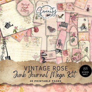 Kit diario vintage Rose Ephemera Junk, download digitale, abbellimenti per diario stampabili, 11 x 8,5, JJ050